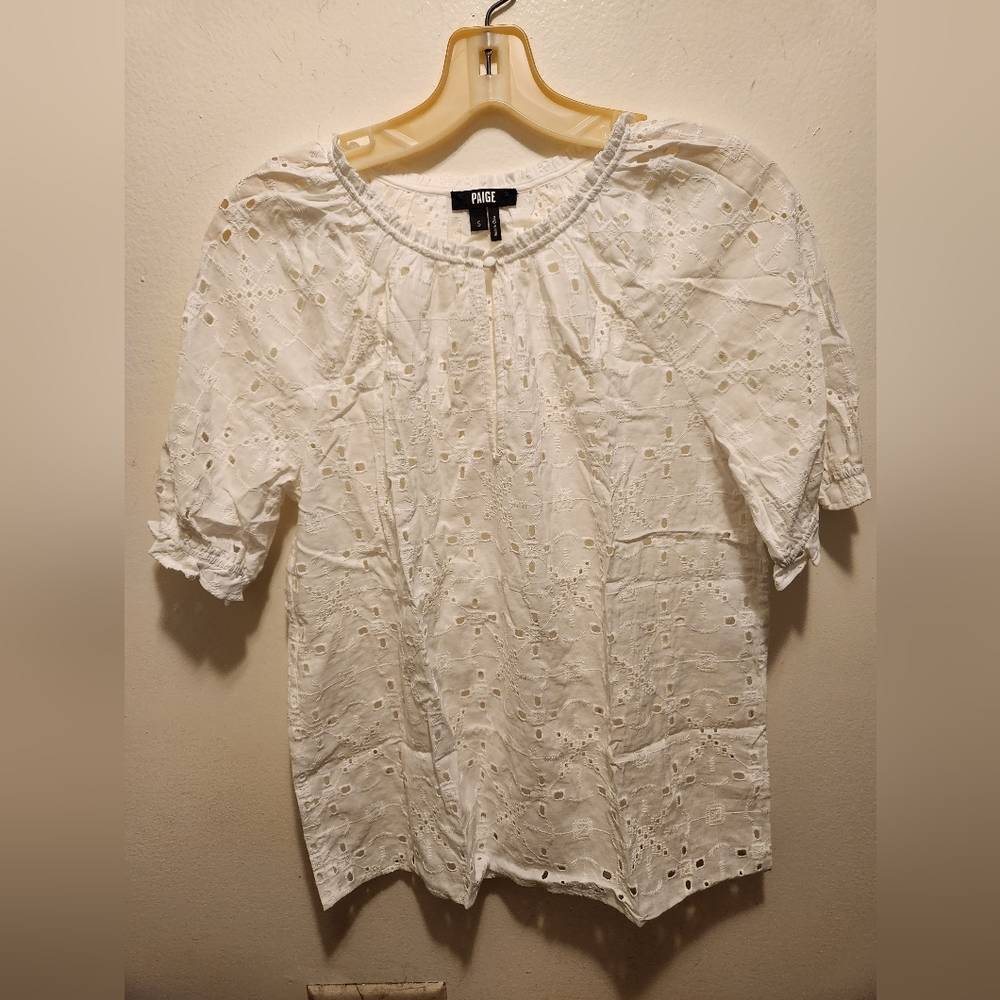 PAIGE Broderie Anglaise Brynne White Eyelet Blouse Size Small